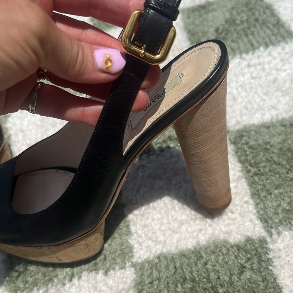 PRADA BLACK PEEP TOE CORK PLATFORM PUMPS - box included - Picture 15 of 17